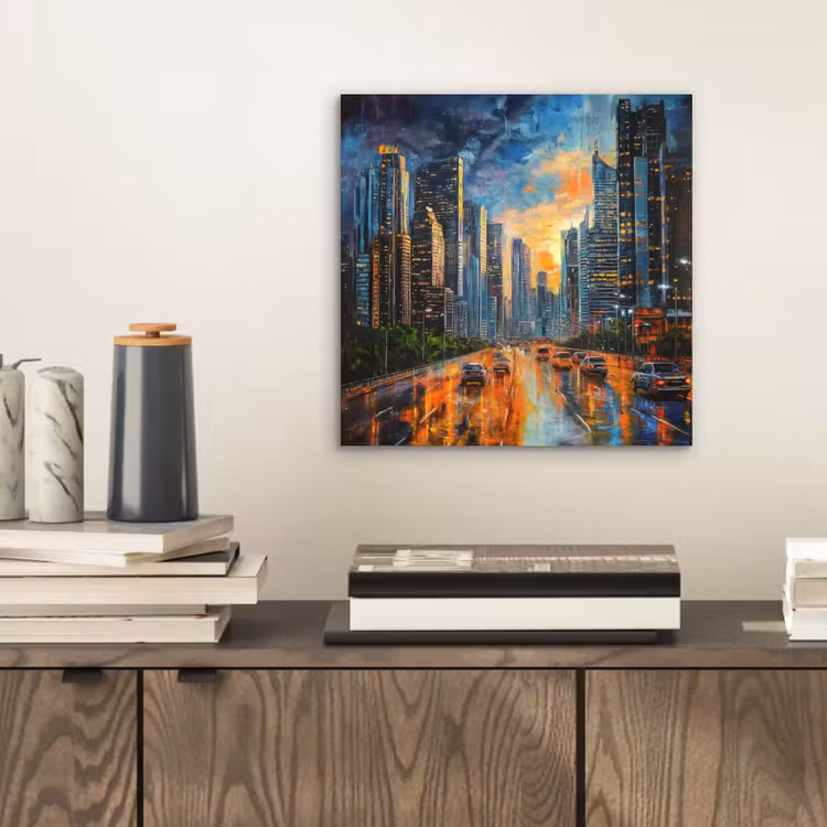 Alu-Dibond-Bild - Auto - Skyline - Sonne - Blau — 2