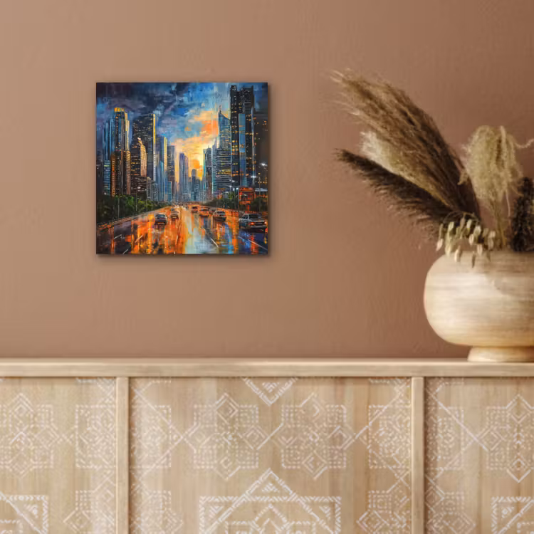 Alu-Dibond-Bild - Auto - Skyline - Sonne - Blau — 5