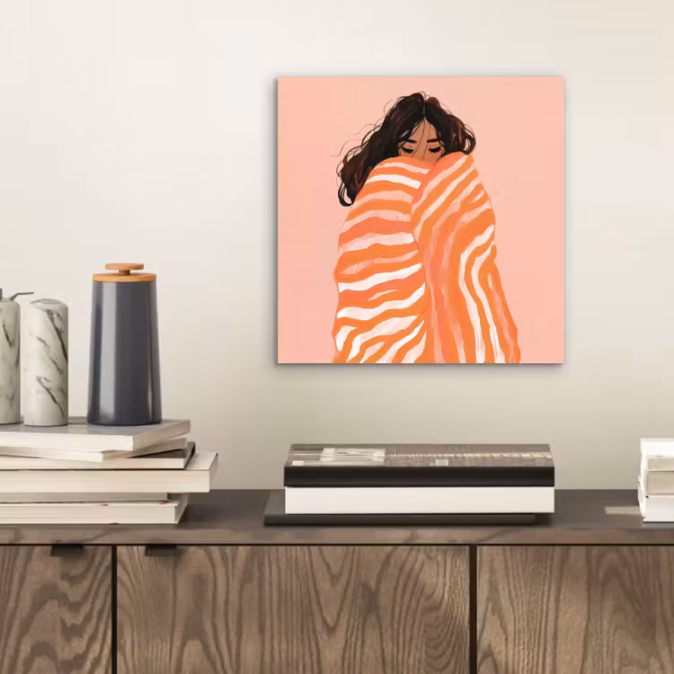 Alu-Dibond-Bild - Mädchen - Decke - Gestreift - Orange — 2