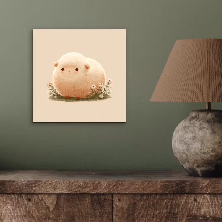 Alu-Dibond-Bild - Schafe - Beige - Blumen — 3