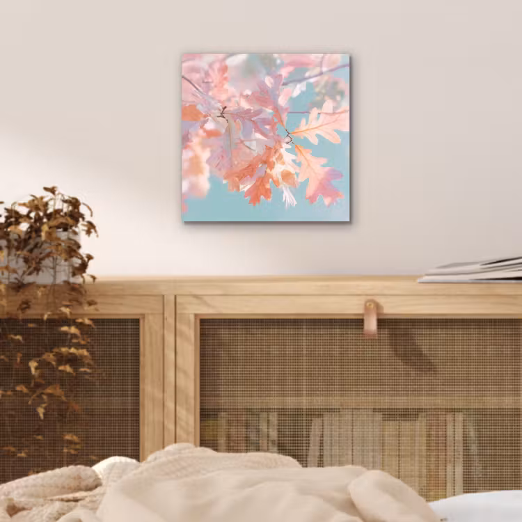 Alu-Dibond-Bild - Eichenblätter - Zweige - Rosa — 4