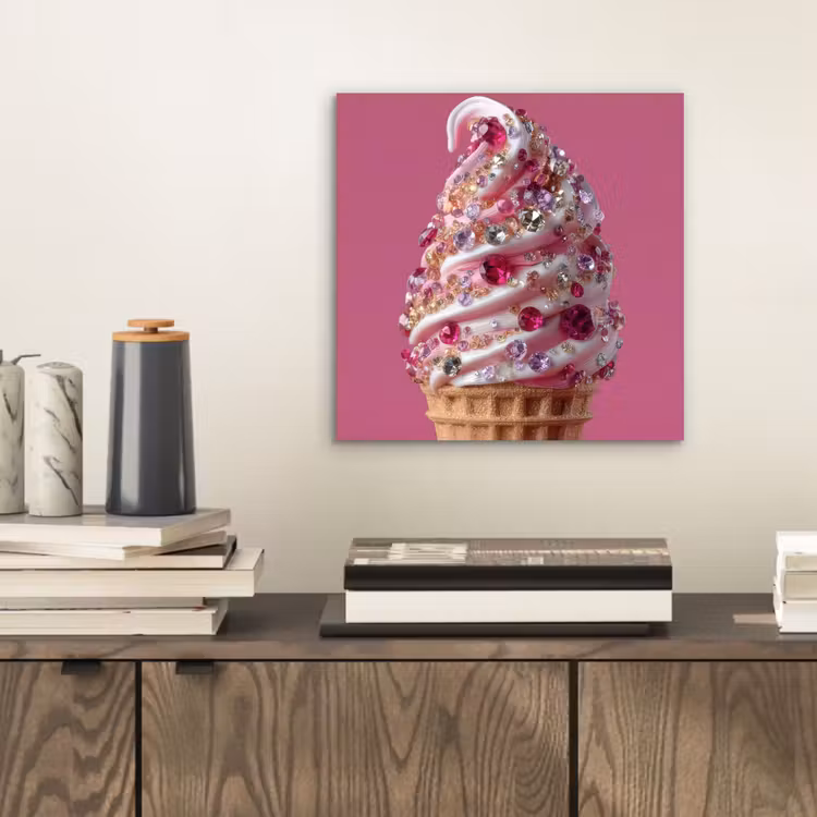 Alu-Dibond-Bild - Softeis - Edelsteine - Rosa - Waffel — 2