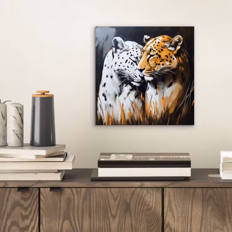 Alu-Dibond-Bild - Leopard - Orange - Weiß - Gras — 2