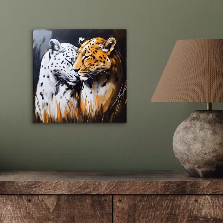 Alu-Dibond-Bild - Leopard - Orange - Weiß - Gras — 3