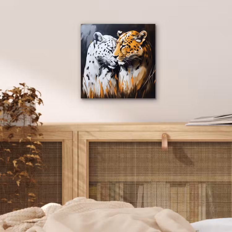 Alu-Dibond-Bild - Leopard - Orange - Weiß - Gras — 4