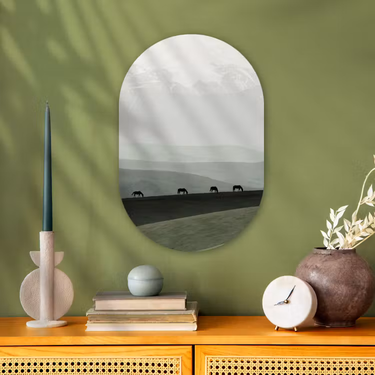 Forexbild Oval - Grau - Berg - Pferde — 3