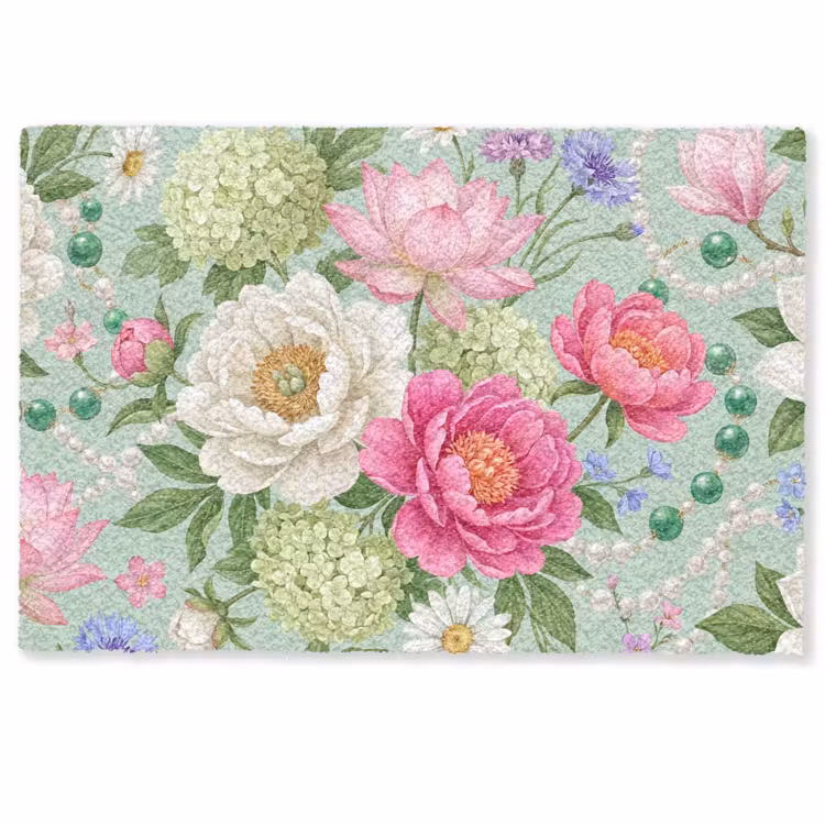 Fußmatte - Blumen – Muster – Botanisch – Grün — 1