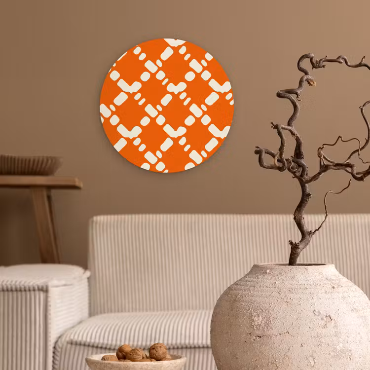 Forexbild Rund - Orange - Karomuster - Weiß — 2