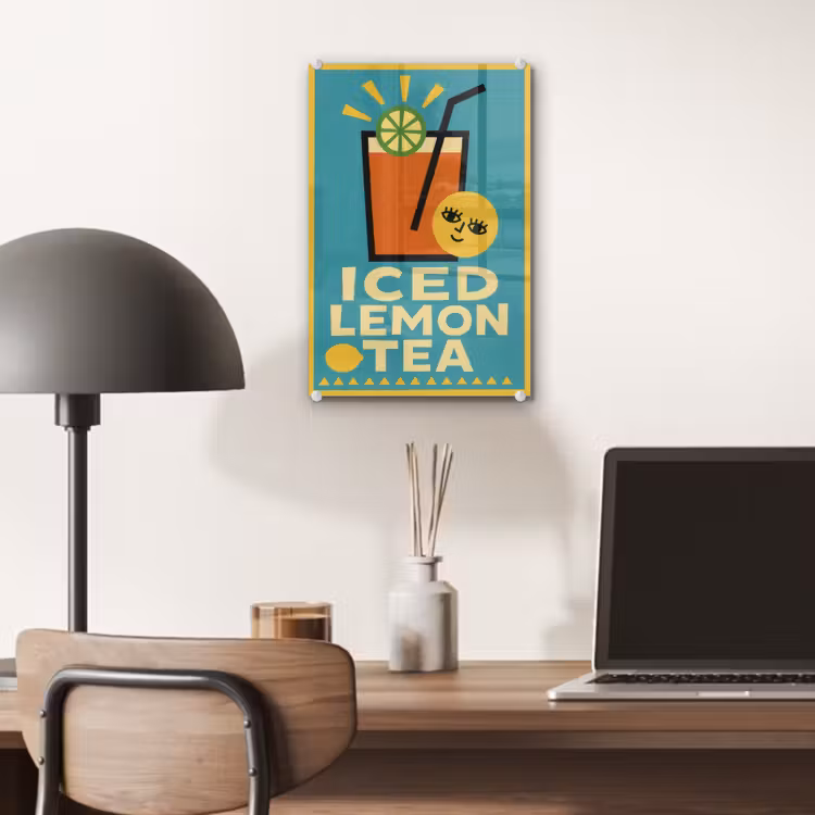 Glasbild - Eistee - Illustration - Blau - Zitrone — 6
