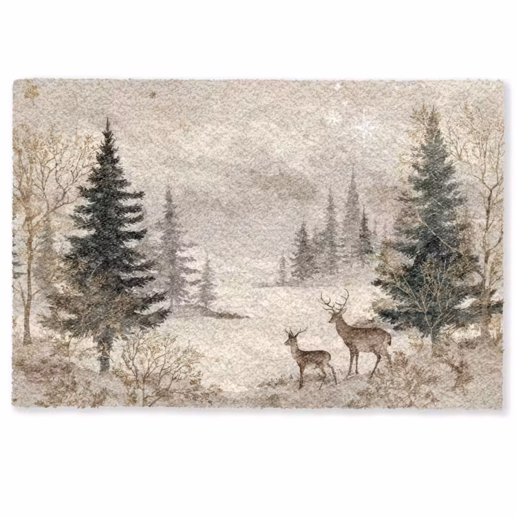 Fußmatte - Wald - Hirsche - Winter - Schnee — 1