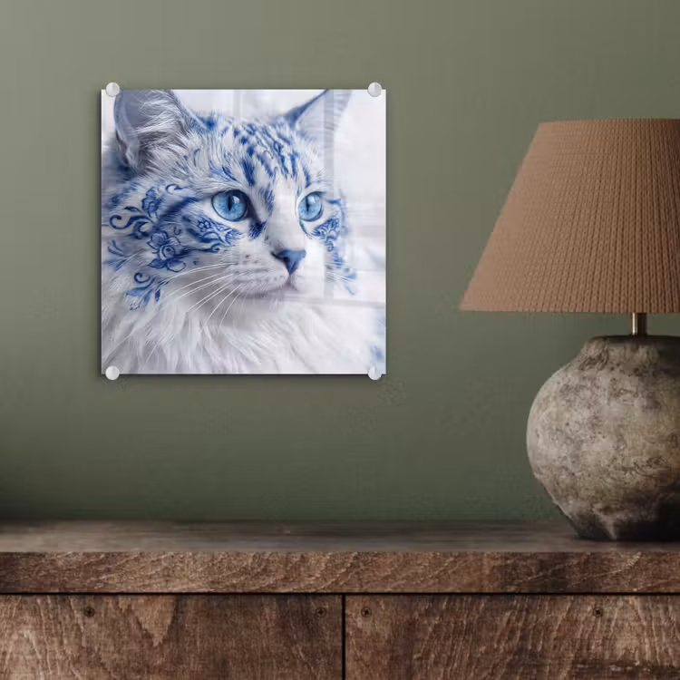 Glasbild - Katze - Muster - Blau — 3