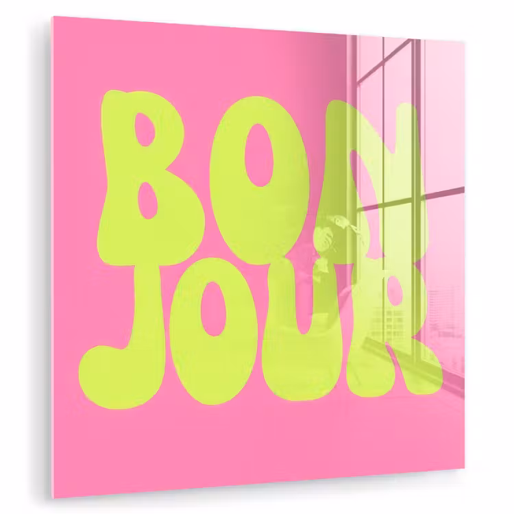 Glasbild - Bonjour - Rosa - Hellgrün — 1