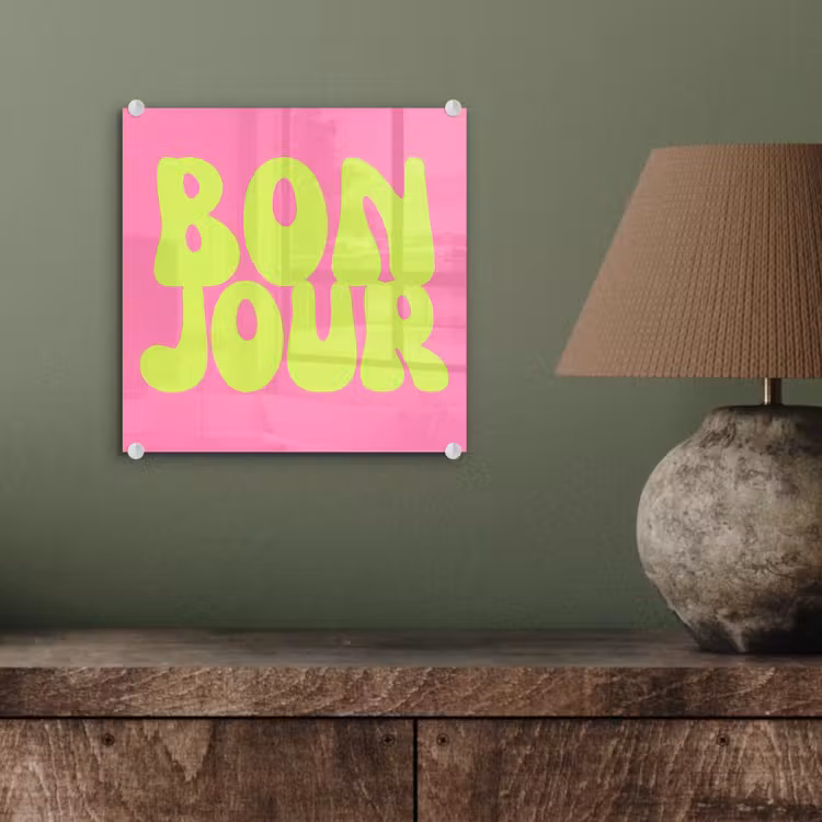 Glasbild - Bonjour - Rosa - Hellgrün — 3