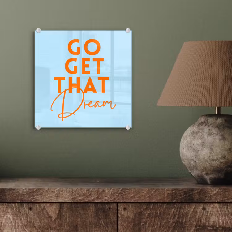 Glasbild - Blau - Orange - Text — 3