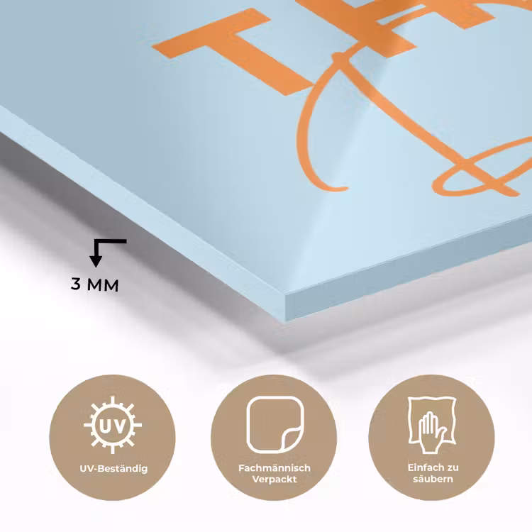 Glasbild - Blau - Orange - Text — 4