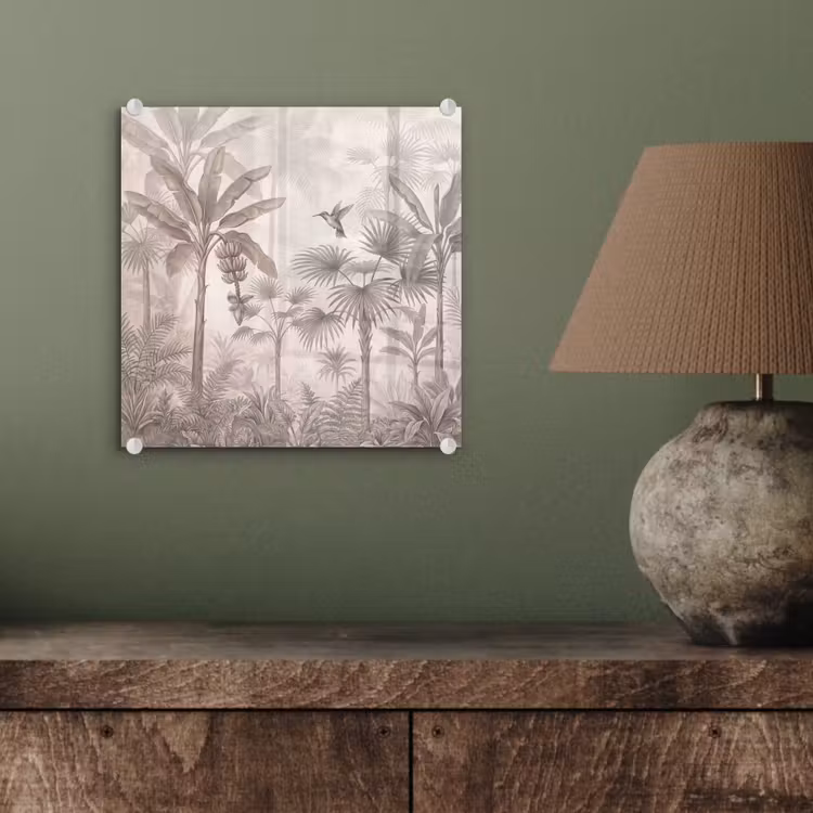 Glasbild - Dschungel - Landebahnbaum - Kolibri - Beige — 3