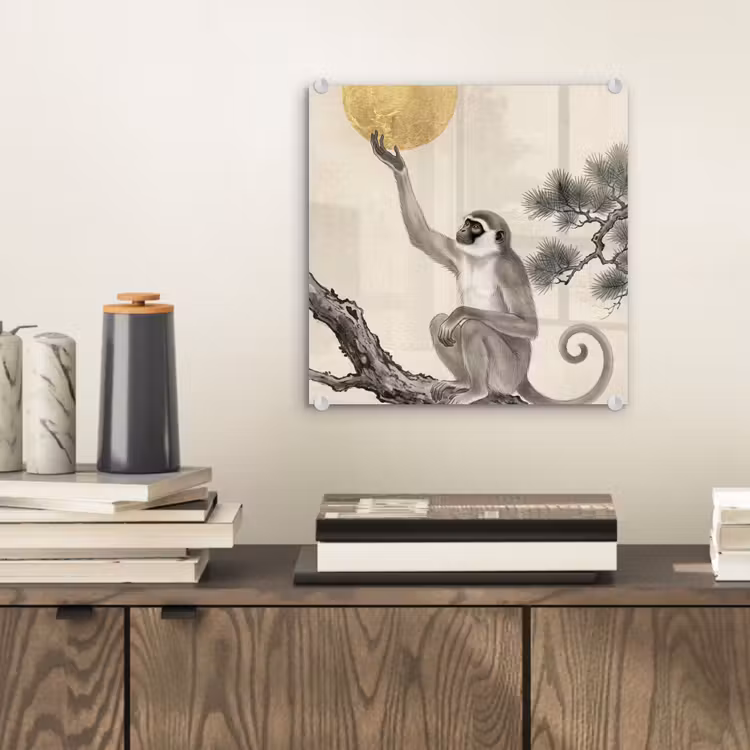 Glasbild - Affe - Mond - Gold — 2