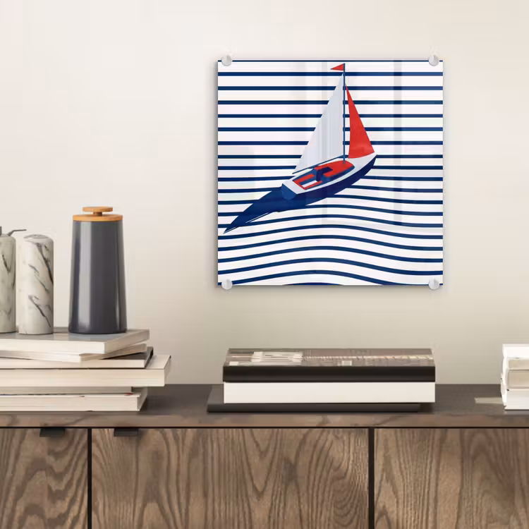 Glasbild - Boot – Wasser – Abstrakt – Blau — 2