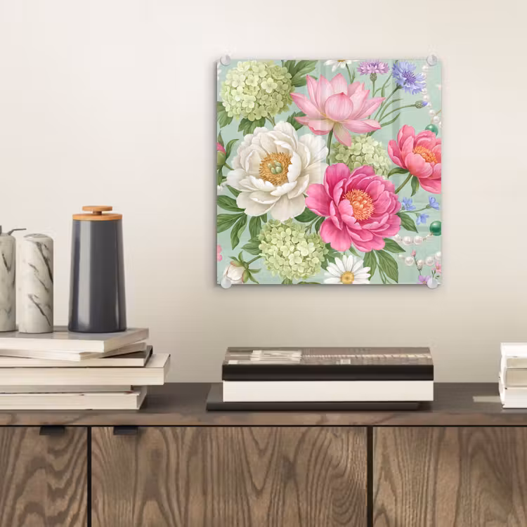 Glasbild - Blumen – Muster – Botanisch – Grün — 2