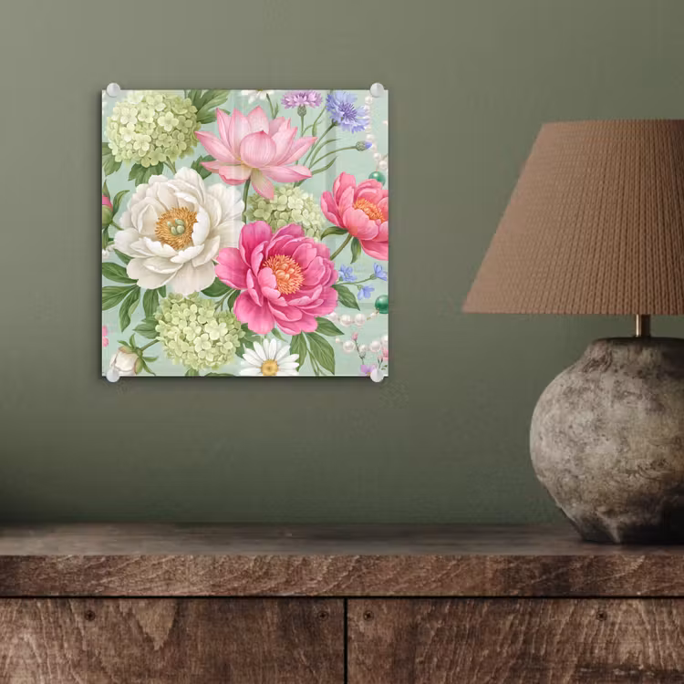 Glasbild - Blumen – Muster – Botanisch – Grün — 3