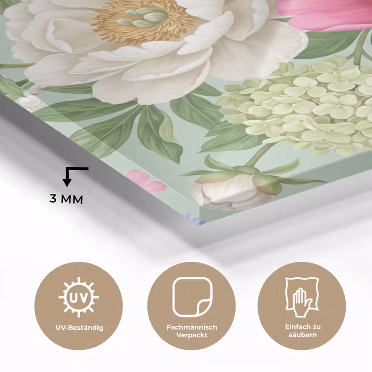 Glasbild - Blumen – Muster – Botanisch – Grün — 4