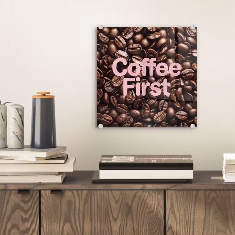 Glasbild - Coffee First – Kaffeebohnen – Rosa — 2