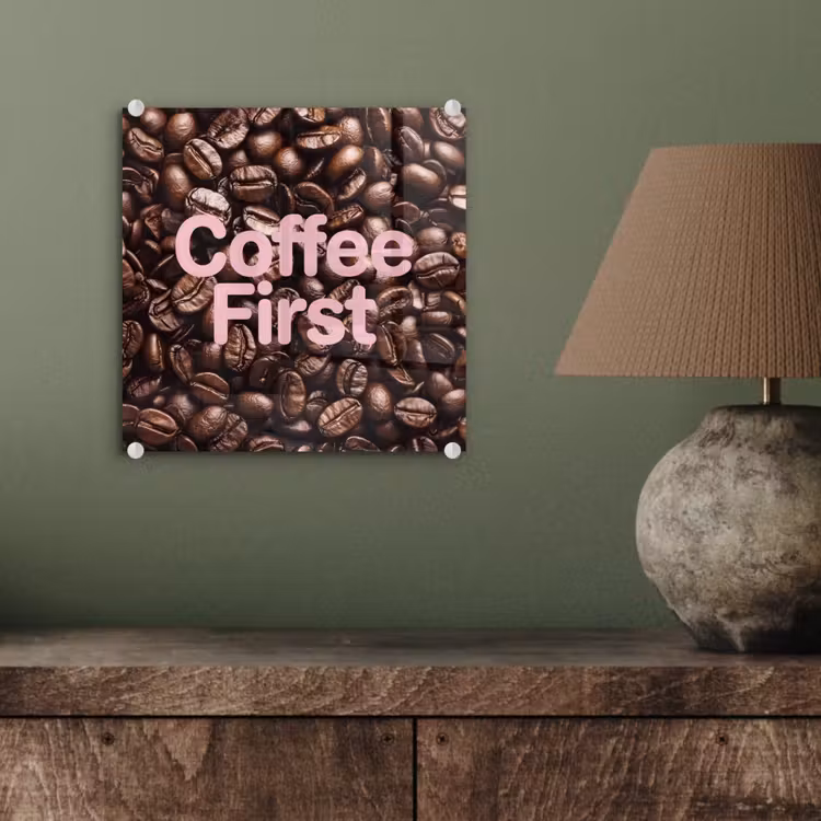 Glasbild - Coffee First – Kaffeebohnen – Rosa — 3