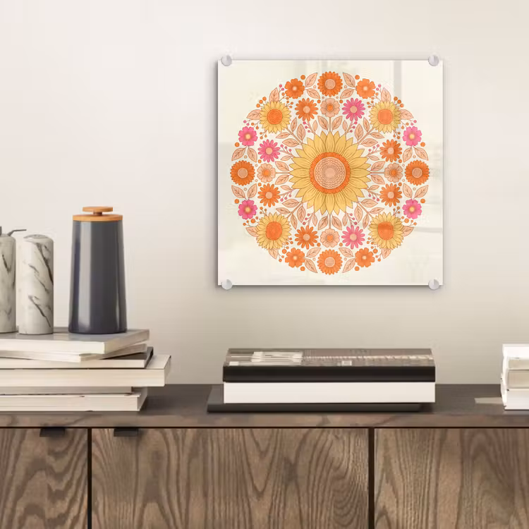 Glasbild - Blumen – Mandala – Muster – Bunt — 2