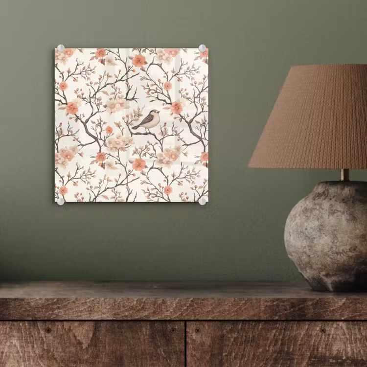 Glasbild - Kirschblüte - Spatz - Rosa — 3