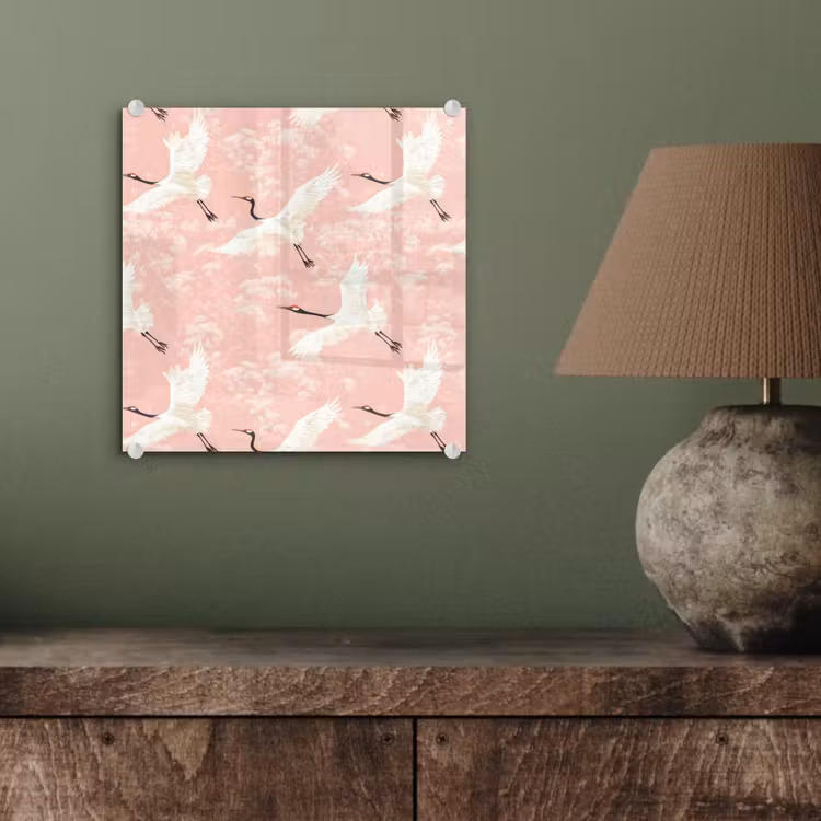 Glasbild - Kranich - Blüte - Rosa — 3
