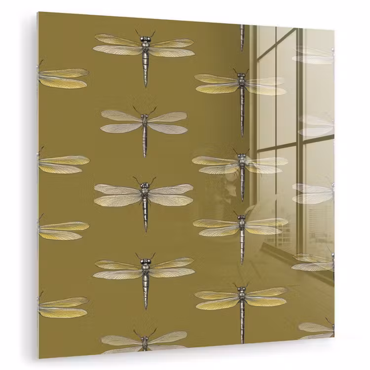 Glasbild - Libellen - Muster - Grün — 1