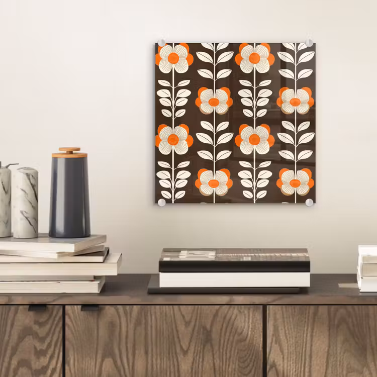 Glasbild - Blumen - Retro - Braun — 2