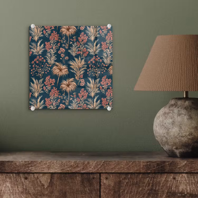 Glasbild - Botanisch - Muster - Blau — 3