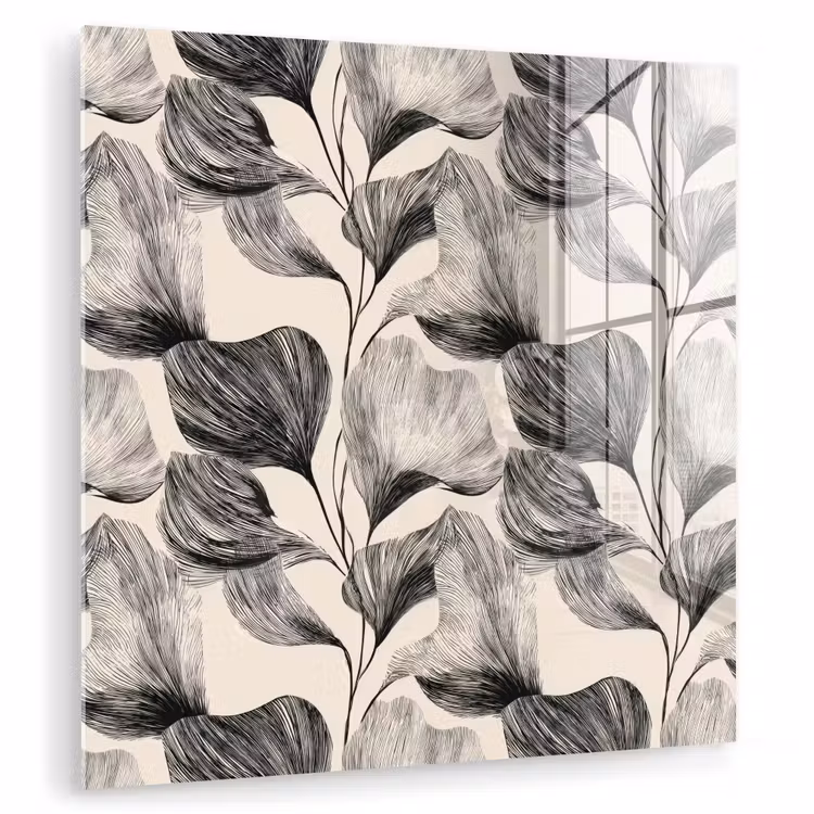 Glasbild - Botanisch - Blätter - Schwarz — 1