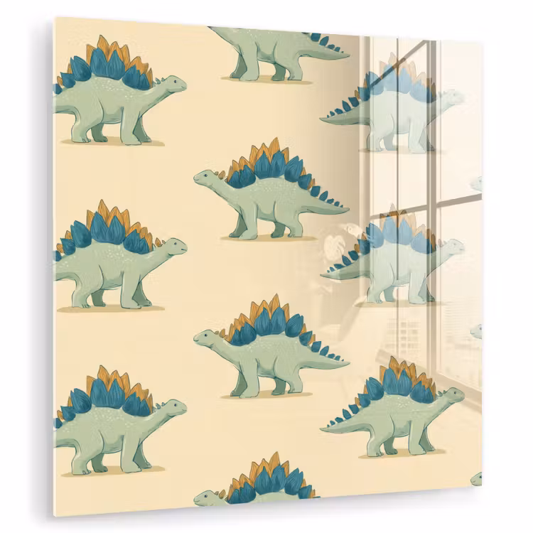 Glasbild - Dino - Muster - Grün — 1