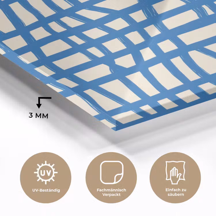 Glasbild - Karomuster - Blau - Creme — 4