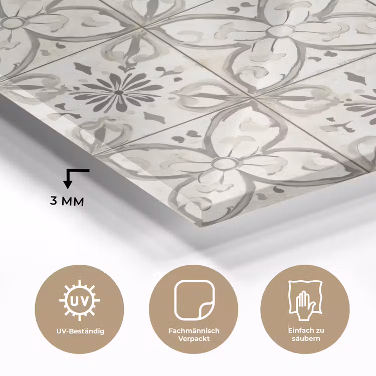 Glasbild - Antik - Fliese - Beige — 4