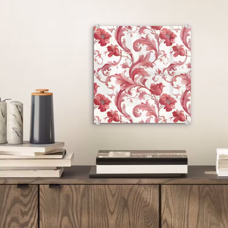 Glasbild - Barock - Muster - Rot — 2