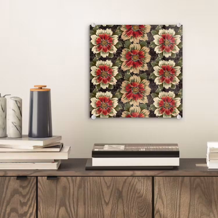 Glasbild - Blumen - Klassisch - Muster - Rot — 2
