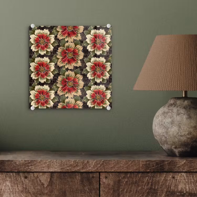 Glasbild - Blumen - Klassisch - Muster - Rot — 3