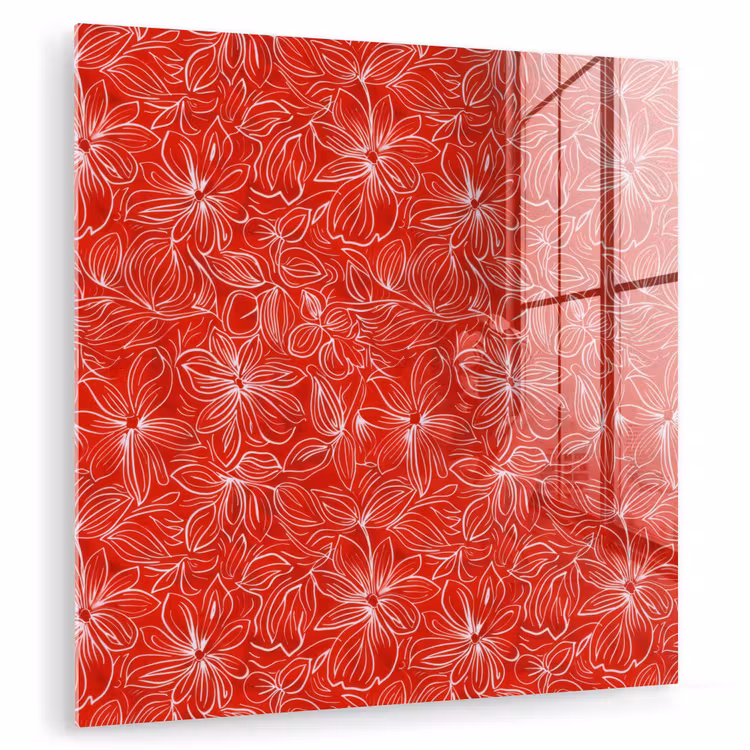 Glasbild - Blumen - Muster - Rot — 1