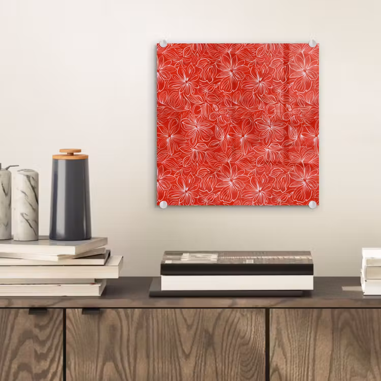 Glasbild - Blumen - Muster - Rot — 2