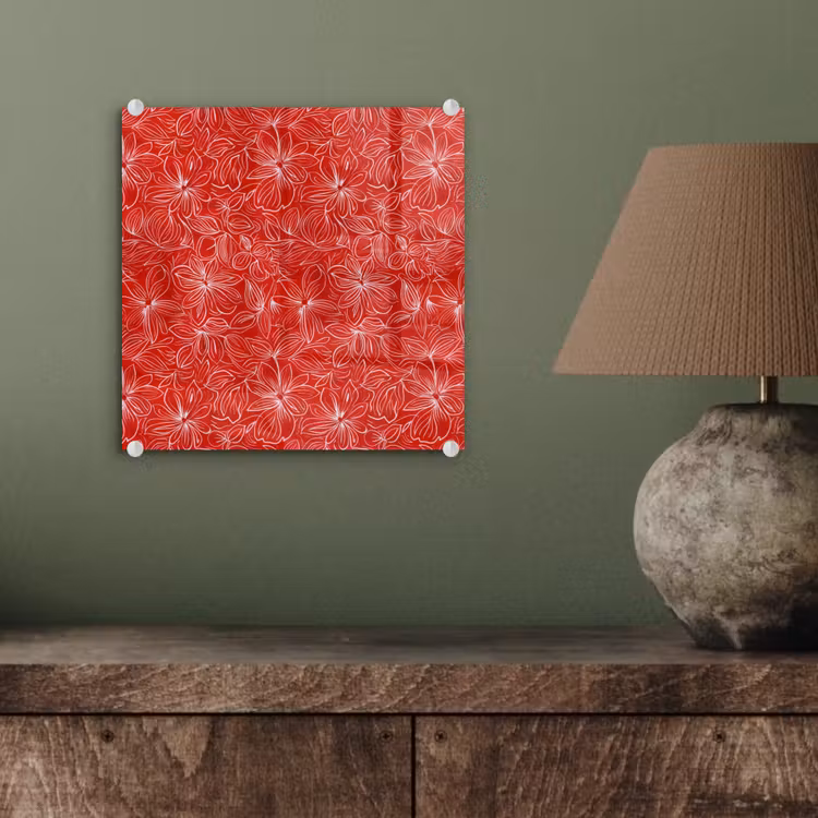 Glasbild - Blumen - Muster - Rot — 3