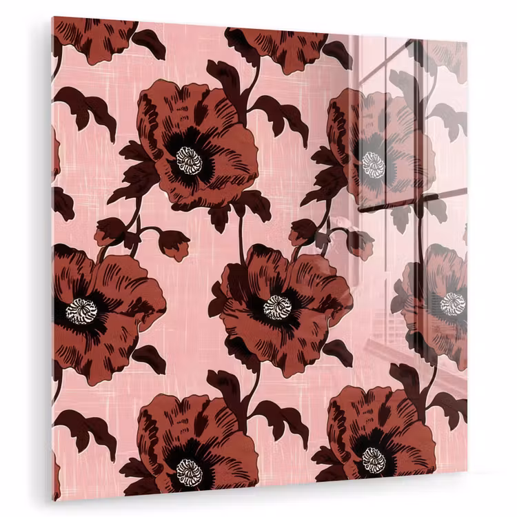 Glasbild - Blumen - Retro - Rot — 1