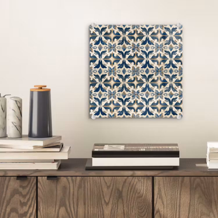 Glasbild - Fliese - Muster - Blau - Beige — 2
