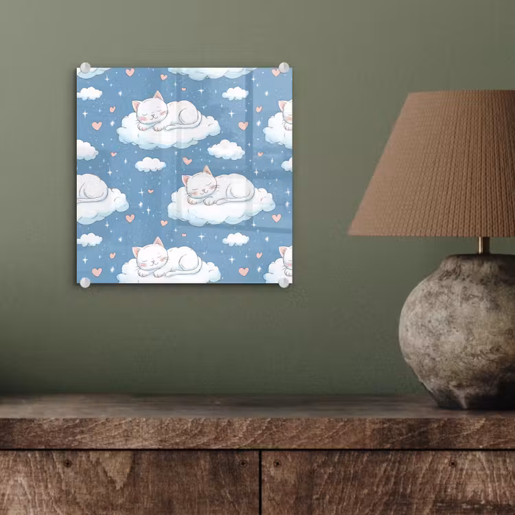 Glasbild - Kätzchen - Wolken - Blau — 3