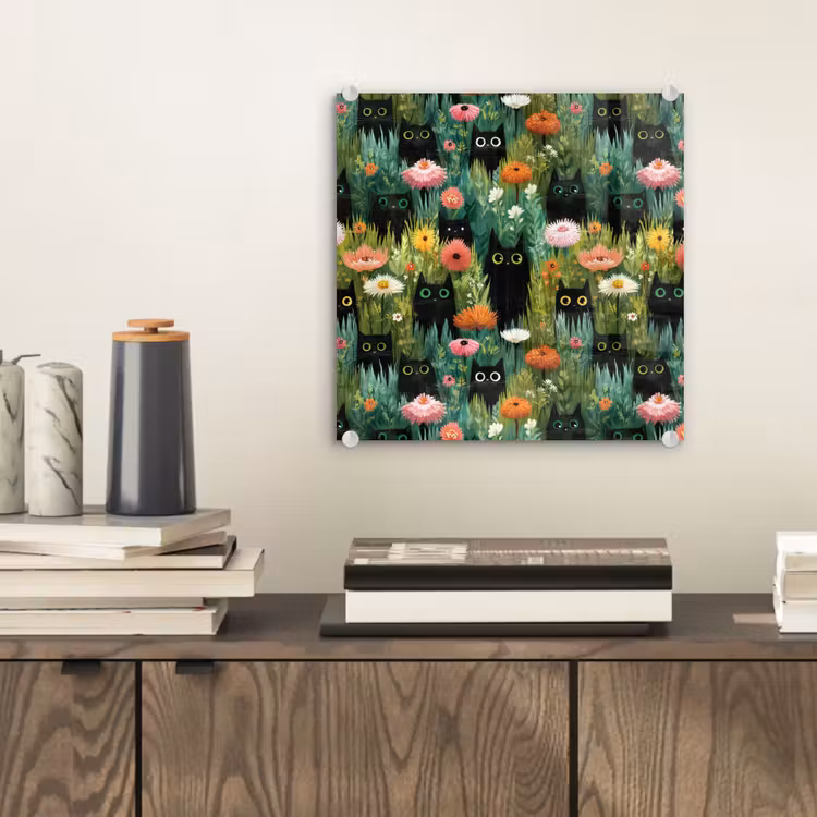 Glasbild - Katzen - Blumen - Farbenfroh — 2