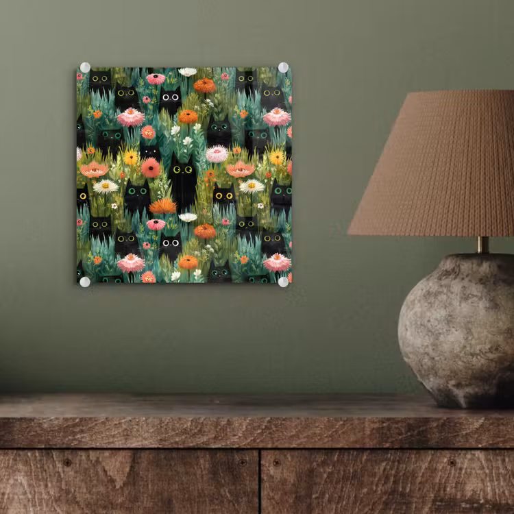 Glasbild - Katzen - Blumen - Farbenfroh — 3