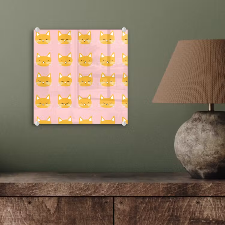 Glasbild - Katzen - Muster - Rosa — 3