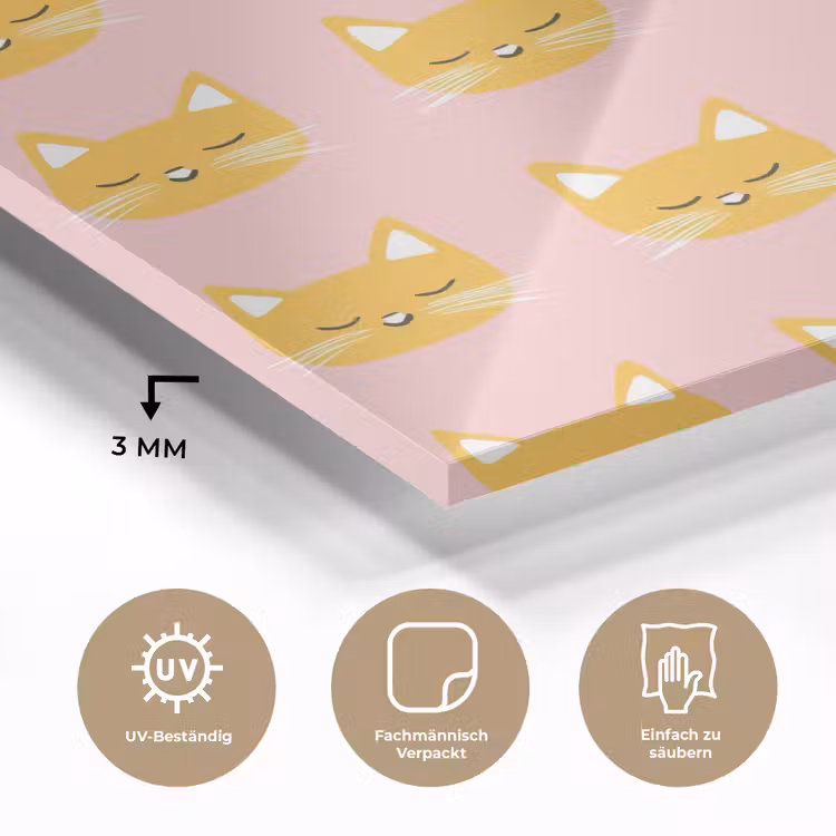 Glasbild - Katzen - Muster - Rosa — 4